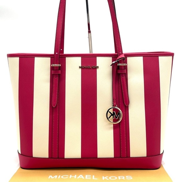 Michael Kors Large Jet Set Travel TZ Shoulder Tote Bag Electric Pink Multi - Picture 1 of 11